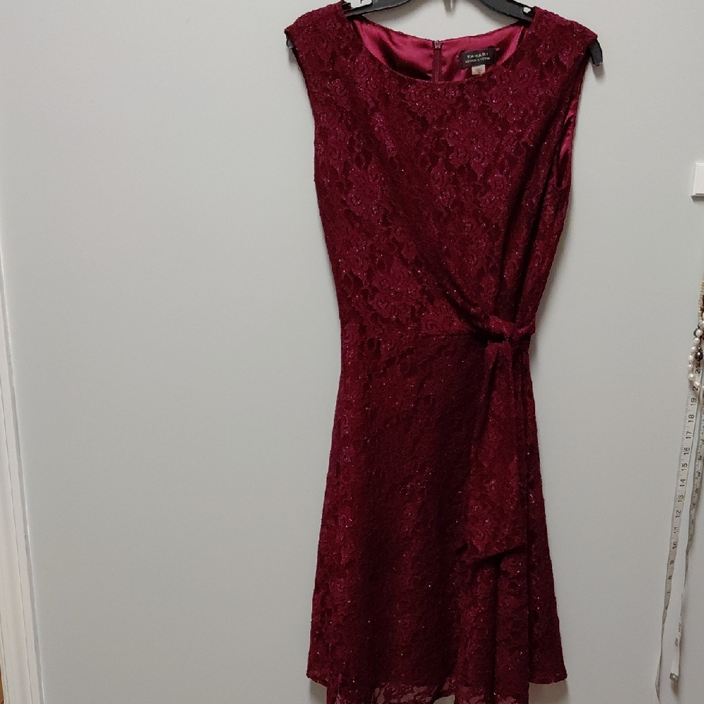 Tahari Burgundy Lace Dress, Size 10